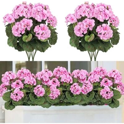 NICOLA Set of 8 Artificial Geraniums and Begonias, UV Resistant Silk Artificial Flowers, Pink, 35 cm NICOLA Set of 8 Artificial Geraniums and Begonias, UV Resistant Silk Artificial Flowers, Pink, 35 cm