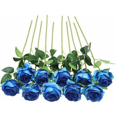 OEM Artificial Silk Rose Flowers, Single Stem, Realistic Fake Rose For Wedding Bouquet, Floral Arrangements, Decoration, 10pcs (blue) OEM Artificial Silk Rose Flowers, Single Stem, Realistic Fake Rose For Wedding Bouquet, Floral Arrangements, Decoration, 10pcs (blue)