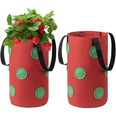 OEM Set Of 2 Hanging Grow Bags For Strawberries With Handles And 12 Holes For Planting Strawberries, Vegetables And Flowers, Red OEM Set Of 2 Hanging Grow Bags For Strawberries With Handles And 12 Holes For Planting Strawberries, Vegetables And Flowers, Red