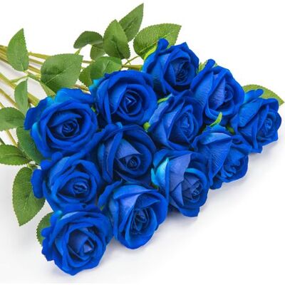 SIOKS 12 Artificial Roses, Fake Flannel Flowers, Single Long Stem Flowers With Rosebuds For Wedding Decoration, Home, Garden, Birthday Party (blue) SIOKS 12 Artificial Roses, Fake Flannel Flowers, Single Long Stem Flowers With Rosebuds For Wedding Decoration, Home, Garden, Birthday Party (blue)