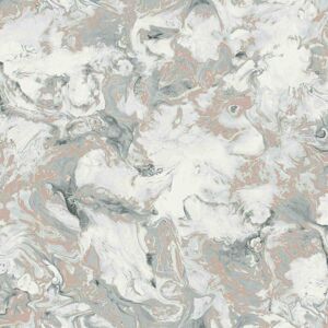 Heavyweight Elixir Liquid Marble Metallic Rose Gold Wallpaper 166502 - Rose Gold, Grey, White - Muriva