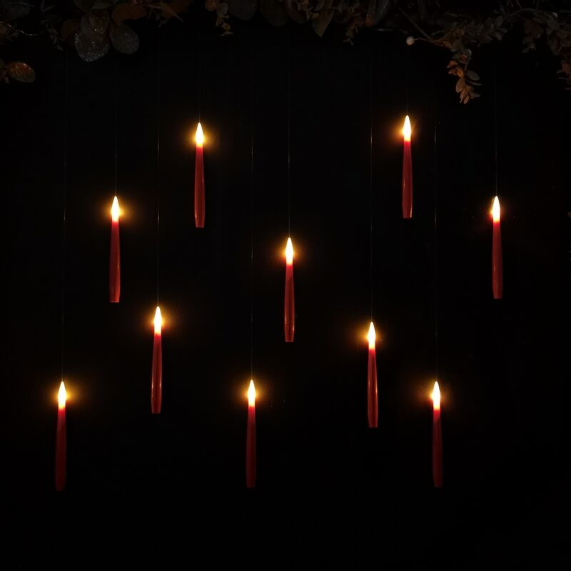 Premier Decorations - 10pcs Premier 15cm Floating Red Static Flicker Battery Candle with Remote Control in Warm White