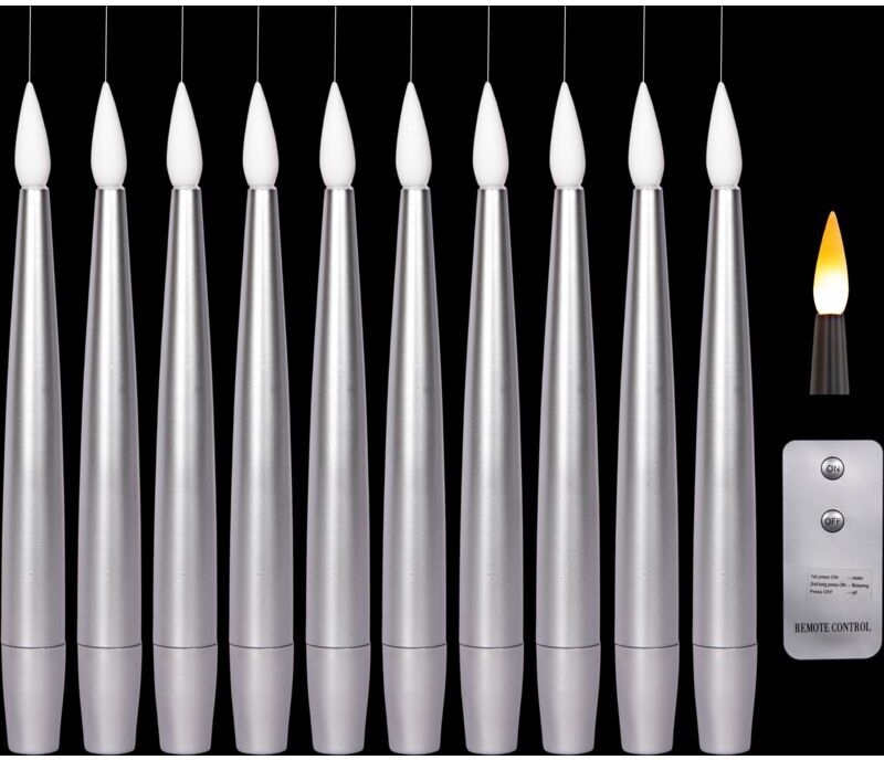 Premier Decorations - 10pcs Premier 15cm Floating Silver Static Flicker Battery Candle with Remote Control in Warm White