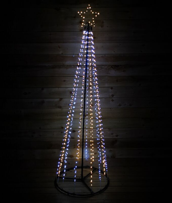 Premier Decorations - 13ft 4m Premier Christmas Outdoor Black Pin Wire led Pyramid Maypole Tree in Warm & Cool White Mix