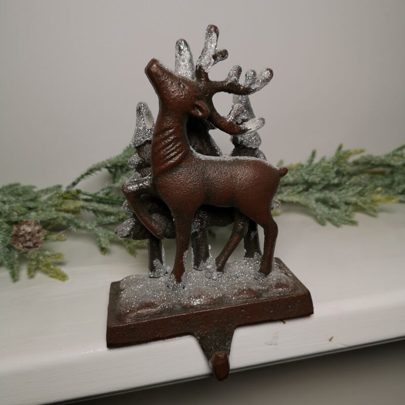 Premier Decorations - 18cm Christmas Reindeer With Festive Tree Scene In Bronze And Glitter