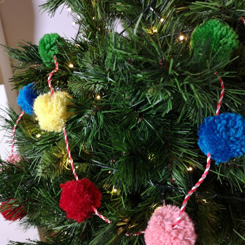 Premier Decorations - 1.8m Woolly Pink Blue Green Red Yellow Christmas Tree Pom Pom Garland Decoration