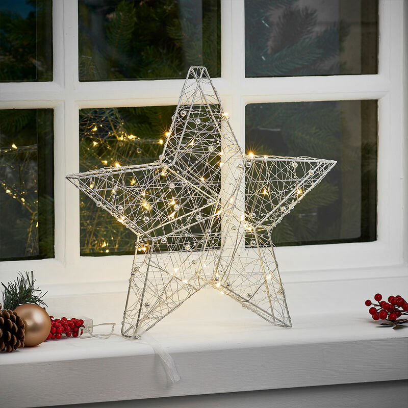 Premier - 38cm led Christmas Star Wire Silhouette Decoration Indoor Home Window Table Warm White - Warm White