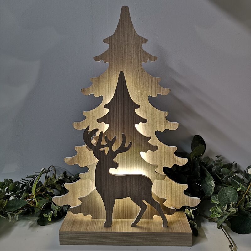 Premier Decorations - 40cm Battery Operated Warm White led Lit Wooden Christmas Reindeer Scene