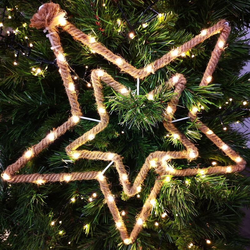 Premier Decorations - 45cm Hanging Hemp Rope Christmas led Star Light Battery Window Star Decoration