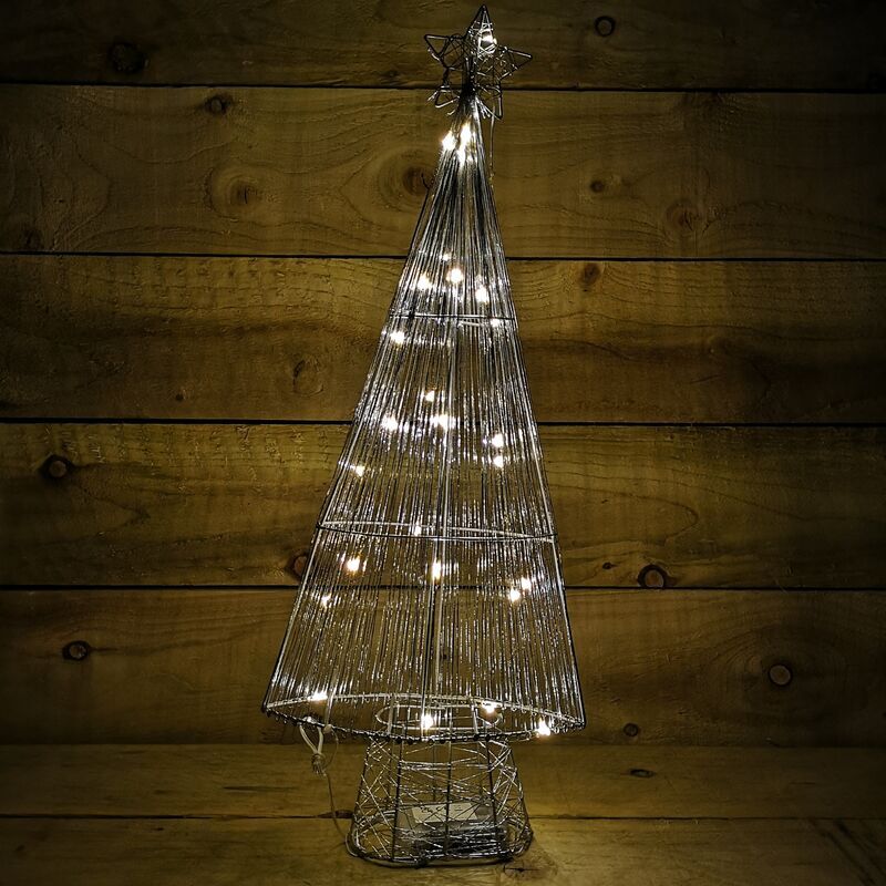 Premier Decorations - 58cm Silver Metal Star Topped Lit Christmas Battery Twinkle Tree in Warm White