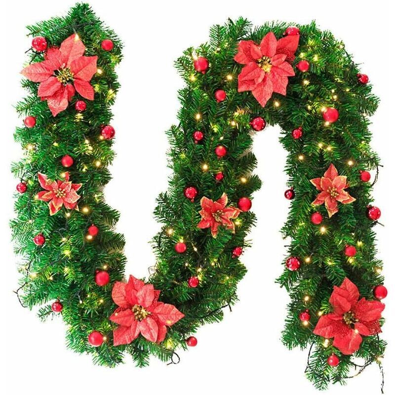 Christmas Decoration 270cm Christmas Tree Garland Outdoor Christmas Decoration Red Bow Pine Cones Balls Flowers Leaves for Christmas Party HIASDFLS