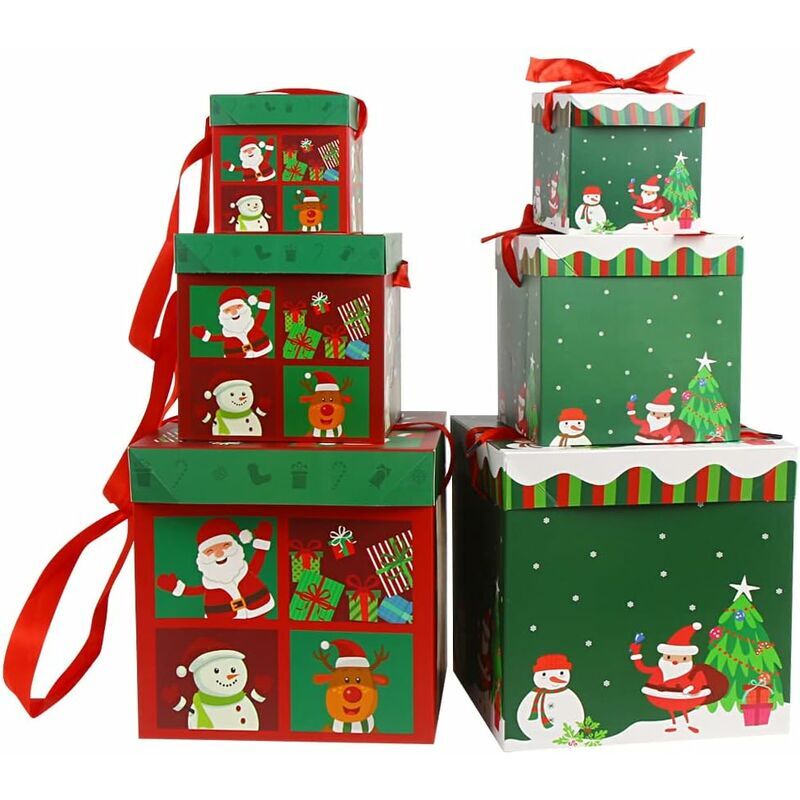 Other decoration for Christmas，Nesting Christmas Gift Boxes - 6 Assorted Sizes - Foldable - With Ribbon - For Christmas Party-DENUOTOP
