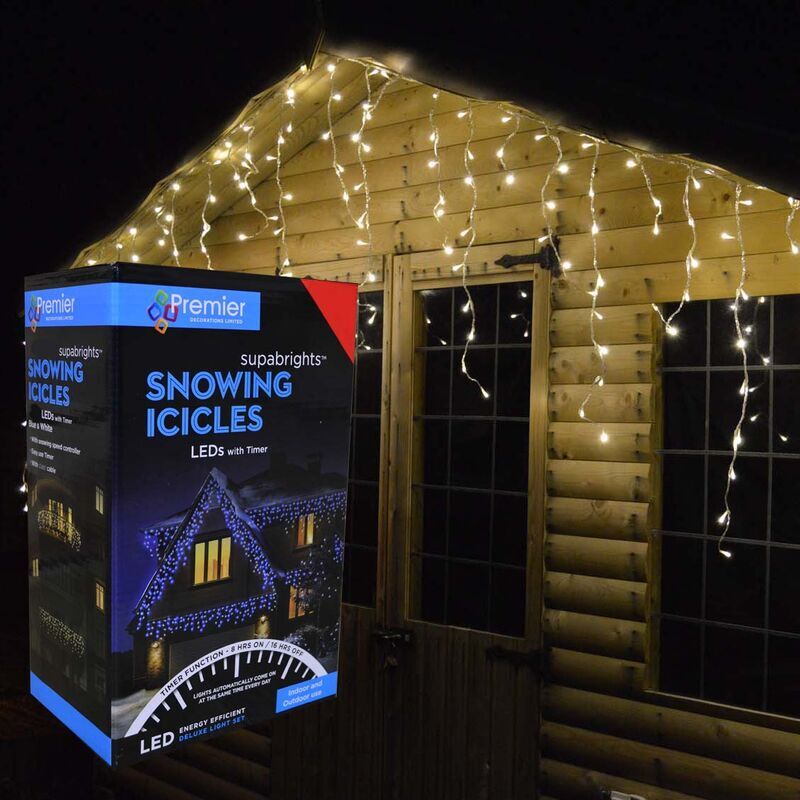 Premier Decorations - 8.8m (360 led) Premier Outdoor led Icicle Christmas timer Lights - Warm White
