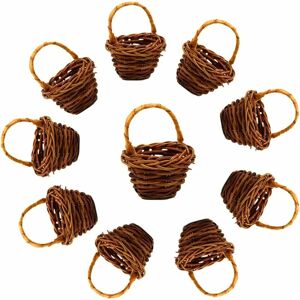 Héloise - 10 Pieces Small Wicker Basket Woven Rattan Baskets Miniature Basket with Handles Mini Laundry Baskets Portico Flower Fruit Baskets Picnic