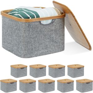 Set of 10 Relaxdays Fabric Storage Basket, Grey Laundry Hamper, Square Folding Shelf Bin, HxWxD: 25 x 33 x 33 cm, Grey