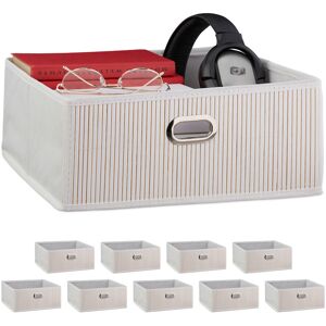 Set of 10 Bamboo Storage Baskets, Bathroom & Bedroom Organiser, Square, HxWxD 14 x 31 x 31 cm, Folding, White - Relaxdays