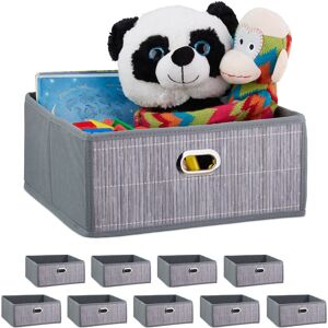 Set of 10 Bamboo Storage Baskets, Bathroom & Bedroom Organiser, Square, HxWxD 14 x 31 x 31 cm, Folding, Grey - Relaxdays