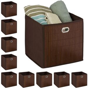 Set of 10 Bamboo Storage Baskets, Bathroom & Bedroom Organiser, Cube, Folding, HxWxD 31 x 31 x 31 cm, Brown - Relaxdays