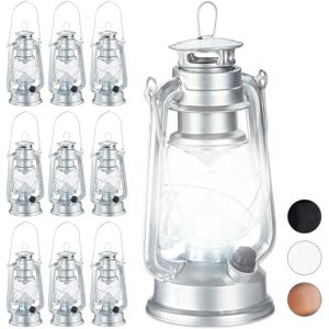 Set of 10 Relaxdays led Storm Lamps, Retro Lantern as Window Decoration or for the Garden, Battery Powered, Silver