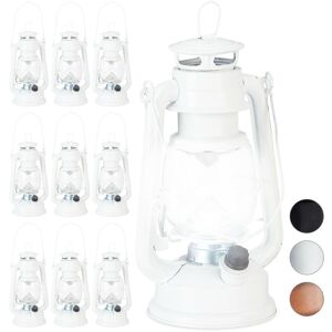 Set of 10 Relaxdays led Storm Lamps, Retro Lantern as Window Decoration or for the Garden, Battery Powered, White