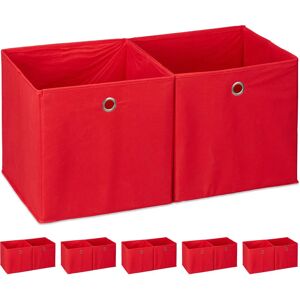 Set of 12 Relaxdays Storage Box, Square, Shelf Storage Basket, Square Bins 30x30x30 cm, Red