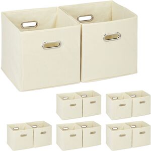 Set of 12 Relaxdays Storage Boxes, No Lids, With Handles, Folding, Square Shelf Bins, 30 x 30 x 30 cm, Beige