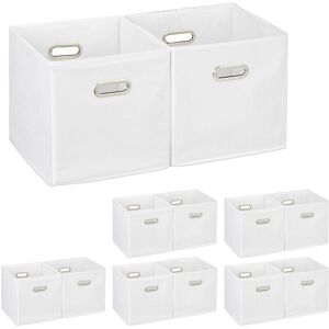 Set of 12 Relaxdays Storage Boxes, No Lids, With Handles, Folding, Square Shelf Bins, 30 x 30 x 30 cm, White