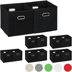 Set of 12 Relaxdays Storage Boxes, No Lids, With Handles, Folding, Square Shelf Bins, 30 x 30 x 30 cm, Black