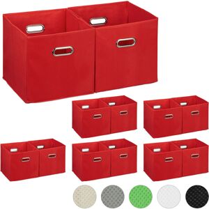 Set of 12 Relaxdays Storage Boxes, No Lids, With Handles, Folding, Square Shelf Bins, 30 x 30 x 30 cm, Red