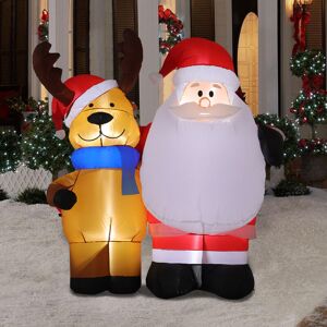 Livingandhome - 1.5M Inflatable Santa and Reindeer Light Up Yard Decoration