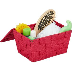 Relaxdays - 1x Storage Basket with Lid, Woven Optics, Bathroom Organiser HxWxD: 10.5 x 19.5 x 14.5 cm, Plastic, Burgundy