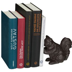 Set of 1 Relaxdays Squirrel Bookend, Various Designs, For Books, CDs, DVDs, Cast Iron, Robust Stand, Brown