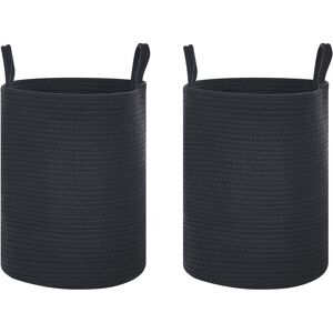 Beliani - 2 Handmade Cotton Storage Baskets Laundry Hampers with Handles Black Saryk - Black