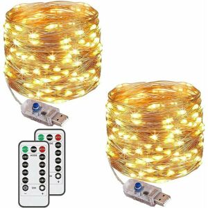 LANGRAY [2 Pack] 100 LED 12M 8 Modes USB Powered Fairy Lights IP65 Outdoor and Indoor Copper String Lights with Remote Timer for Bedroom, Party, Christmas