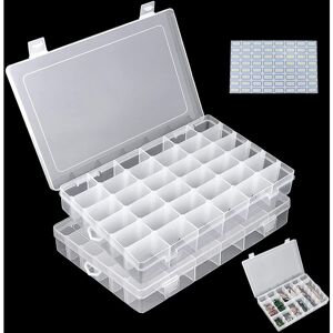 HÉLOISE 2 Pack 36 Compartments Adjustable Plastic Small Parts Storage Box with Label for Jewelry Beads Other Mini Goods