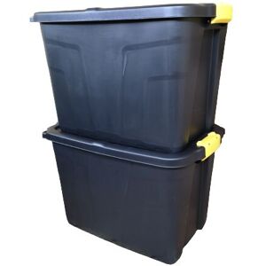 Samuel Alexander - 2 x 60L Heavy Duty Storage Tubs Sturdy, Lockable, Stackable and Nestable Design Storage Chests with Clips in Black