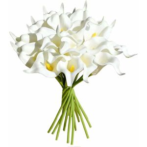 20 Pieces Artificial Calla Lily Latex Flowers Artificial Bridal Wedding Bouquet for Home Wedding Party Home Decorations (White) Denuotop