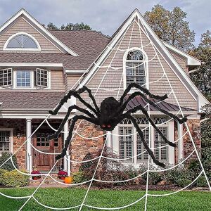 Woosien - 200cm Black Scary Giant Spider and Huge Spider Web Halloween Decoration Props Haunted House Holiday Outdoor Giant Decoration