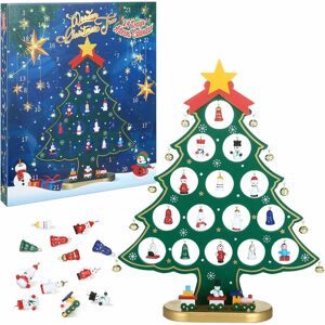 MUMU 2023 Advent Calendar with Wooden Christmas Tree with 24 Ornaments, Christmas 24 Days Countdown Advent Calendar, Christmas Table Decoration for