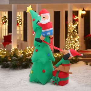 Livingandhome - 2.1M Inflatable Dog Chase Santa to Christmas Tree Christmas Decorations