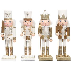 Shatchi - 25cm Gold Wooden Nutcrackers Soldiers King Drummer Christmas Ornament 4pcs Set