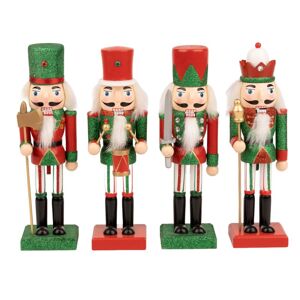Shatchi - 25cm Red Green Wooden Nutcrackers Soldiers King Drummer Christmas Ornament 4pcs Set