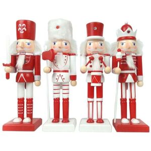 Shatchi - 25cm Red Wooden Nutcrackers Soldiers King Drummer Christmas Ornament 4pcs Set