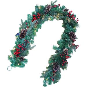 Shatchi - 2m b/o Pre lit Berry and Cone Garland with 50 ww Leds
