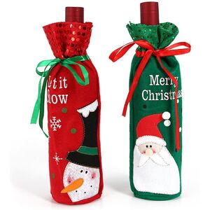 AOUGO 2PCS Christmas Wine Bottle Covers, Wine Bags, Drawstring Bottle Bag Gift Bag, Christmas Wine Bottle Bag Table Decoration Novelty Props Supplies