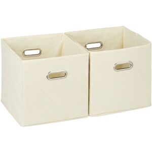 Set of 2 Relaxdays Storage Boxes, No Lids, With Handles, Folding, Square Shelf Bins, 30 x 30 x 30 cm, Beige