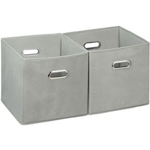 Set of 2 Relaxdays Storage Boxes, No Lids, With Handles, Folding, Square Shelf Bins, 30 x 30 x 30 cm, Grey