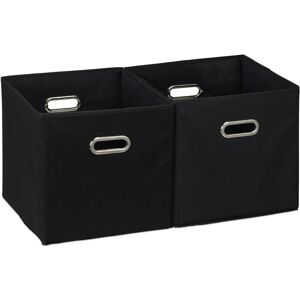 Set of 2 Relaxdays Storage Boxes, No Lids, With Handles, Folding, Square Shelf Bins, 30 x 30 x 30 cm, Black