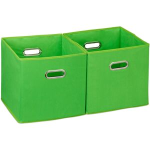 Set of 2 Relaxdays Storage Boxes, No Lids, With Handles, Folding, Square Shelf Bins, 30 x 30 x 30 cm, Green