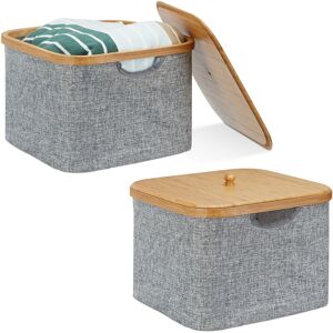 Set of 2 Relaxdays Fabric Storage Basket, Grey Laundry Hamper, Square Folding Shelf Bin, HxWxD: 25 x 33 x 33 cm, Grey